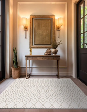 Ivory 7' 10 x 7' 10 Jill Zarin Outdoor Square Area Rug Weather Resistant for Patio, Deck, Terrace, Balcony, Porch Durable 100% Polypropylene Carpet for Outside for Sale at Rug Engine