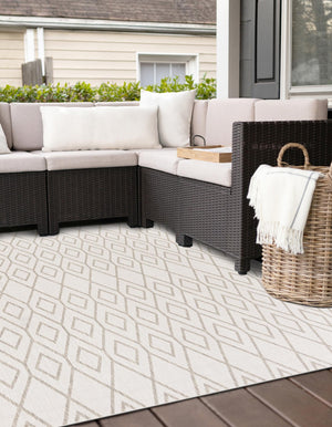 Ivory 7' 10 x 7' 10 Jill Zarin Outdoor Square Area Rug Weather Resistant for Patio, Deck, Terrace, Balcony, Porch Durable 100% Polypropylene Carpet for Outside for Sale at Rug Engine