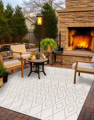 Ivory 7' 10 x 7' 10 Jill Zarin Outdoor Square Area Rug Weather Resistant for Patio, Deck, Terrace, Balcony, Porch Durable 100% Polypropylene Carpet for Outside for Sale at Rug Engine