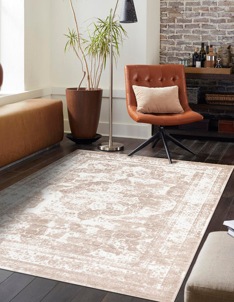 Ivory and Beige 7' 1 x 10' Sofia Rectangle Area Rug Durable Easy Clean Stain Resistant Unique Carpet for Affordable Interior Home Design for Sale at Rug Engine