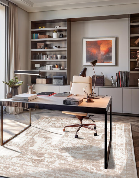 Ivory and Beige 7' 1 x 10' Sofia Rectangle Area Rug Durable Easy Clean Stain Resistant Unique Carpet for Affordable Interior Home Design for Sale at Rug Engine