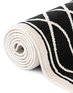 Black and White 8' 3 x 10' Milano Rectangle Area Rug 100% Polyester with Cotton Backing Modern Contemporary Carpet for Home Decor Interior Design for Sale at Rug Engine
