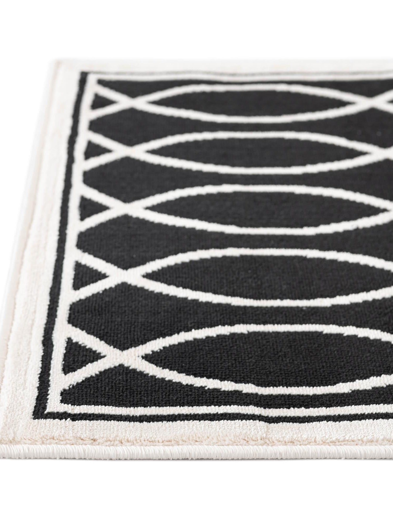 Black and White 2' 3 x 8' Milano Runner Area Rug 100% Polyester with Cotton Backing Modern Contemporary Carpet for Home Decor Interior Design for Sale at Rug Engine