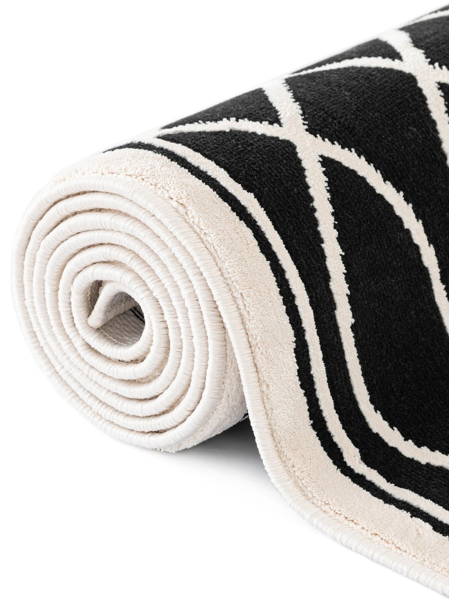 Black and White 2' 7 x 12' Milano Runner Area Rug 100% Polyester with Cotton Backing Modern Contemporary Carpet for Home Decor Interior Design for Sale at Rug Engine