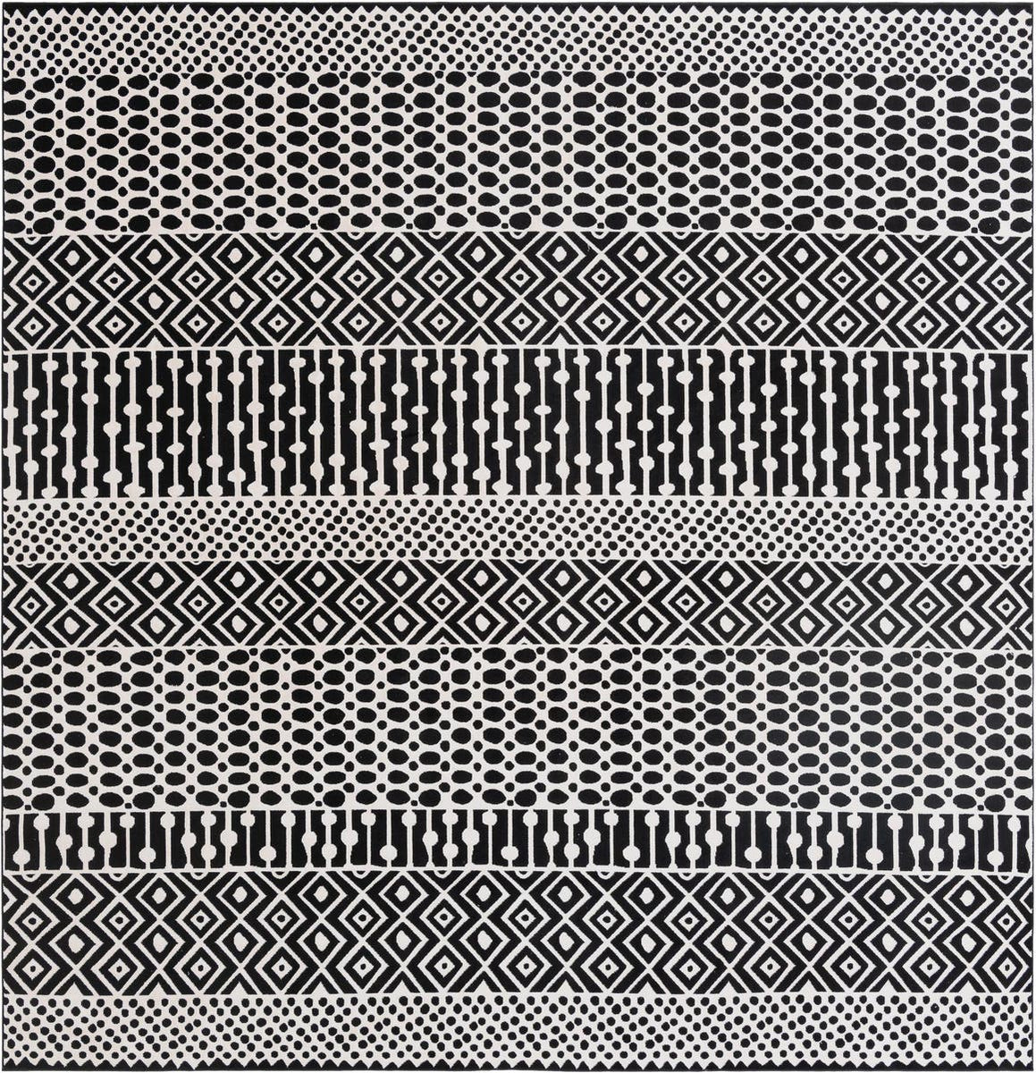 Black and White 9' 10 x 9' 10 Milano Square Area Rug 100% Polyester wi ...