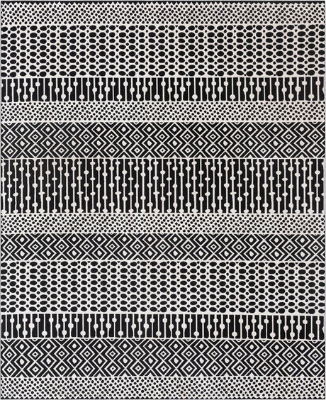 Black and White 9' 10 x 12' Milano Rectangle Area Rug 100% Polyester with Cotton Backing Modern Contemporary Carpet for Home Decor Interior Design for Sale at Rug Engine