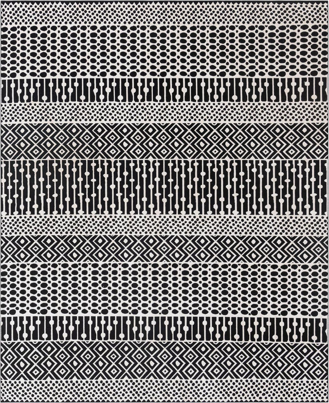 Black and White 9' 10 x 12' Milano Rectangle Area Rug 100% Polyester with Cotton Backing Modern Contemporary Carpet for Home Decor Interior Design for Sale at Rug Engine