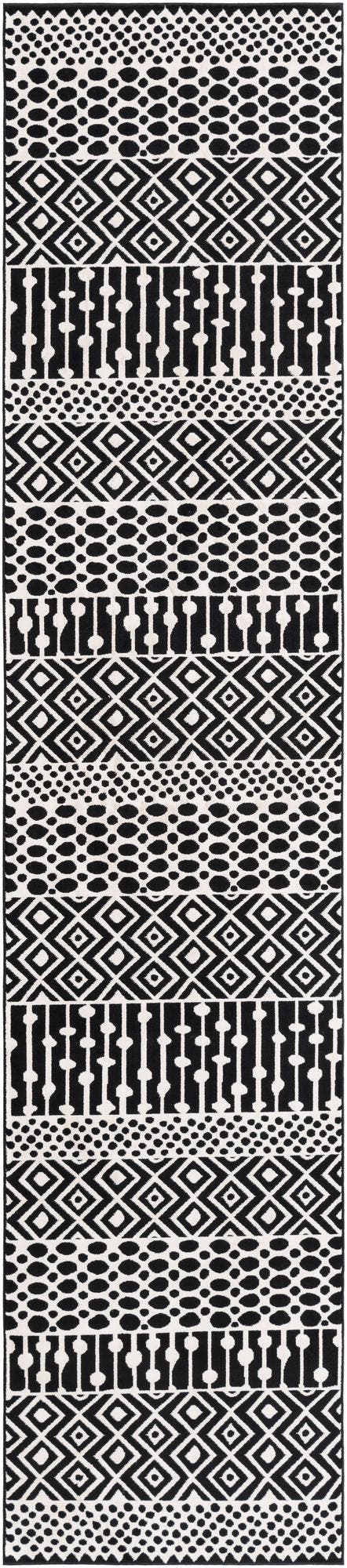 Black and White 2' 7 x 12' Milano Runner Area Rug 100% Polyester with Cotton Backing Modern Contemporary Carpet for Home Decor Interior Design for Sale at Rug Engine
