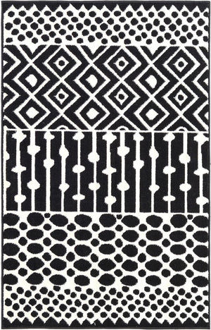 Black and White 2' 3 x 3' 1 Milano Rectangle Area Rug 100% Polyester with Cotton Backing Modern Contemporary Carpet for Home Decor Interior Design for Sale at Rug Engine