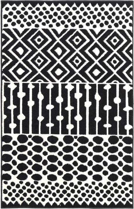Black and White 2' 3 x 3' 1 Milano Rectangle Area Rug 100% Polyester with Cotton Backing Modern Contemporary Carpet for Home Decor Interior Design for Sale at Rug Engine