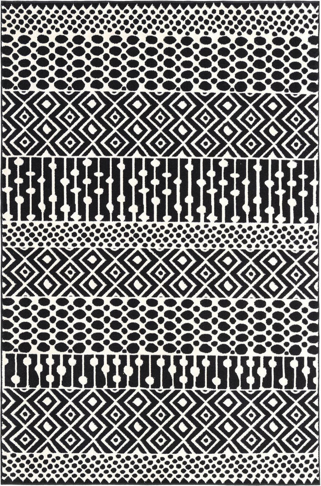 Black and White 4' 5 x 6' 1 Milano Rectangle Area Rug 100% Polyester with Cotton Backing Modern Contemporary Carpet for Home Decor Interior Design for Sale at Rug Engine