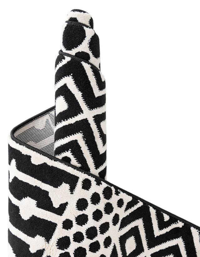 Black and White 2' 3 x 8' Milano Runner Area Rug 100% Polyester with Cotton Backing Modern Contemporary Carpet for Home Decor Interior Design for Sale at Rug Engine
