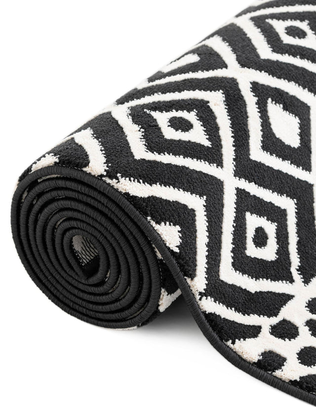 Black and White 2' 3 x 8' Milano Runner Area Rug 100% Polyester with Cotton Backing Modern Contemporary Carpet for Home Decor Interior Design for Sale at Rug Engine