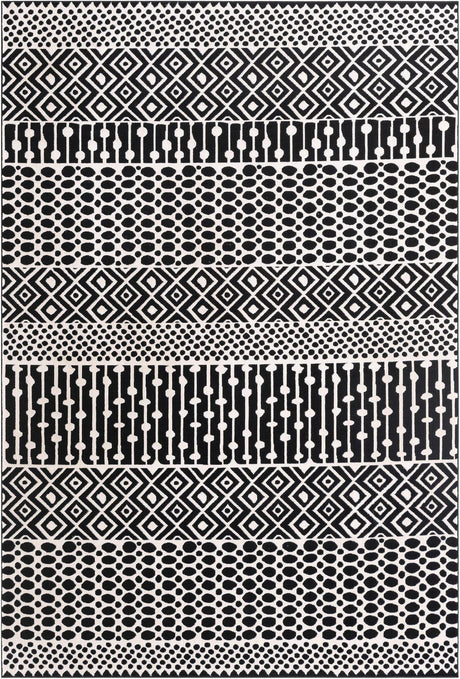 Black and White 6' 4 x 9' Milano Rectangle Area Rug 100% Polyester with Cotton Backing Modern Contemporary Carpet for Home Decor Interior Design for Sale at Rug Engine