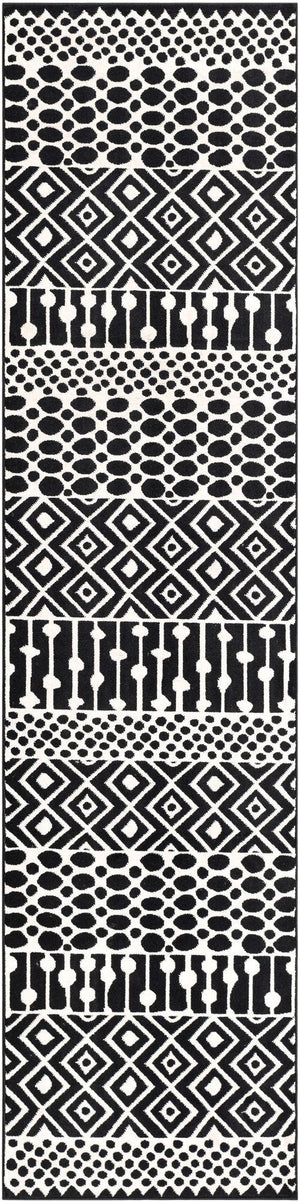 Black and White 2' 3 x 8' Milano Runner Area Rug 100% Polyester with Cotton Backing Modern Contemporary Carpet for Home Decor Interior Design for Sale at Rug Engine