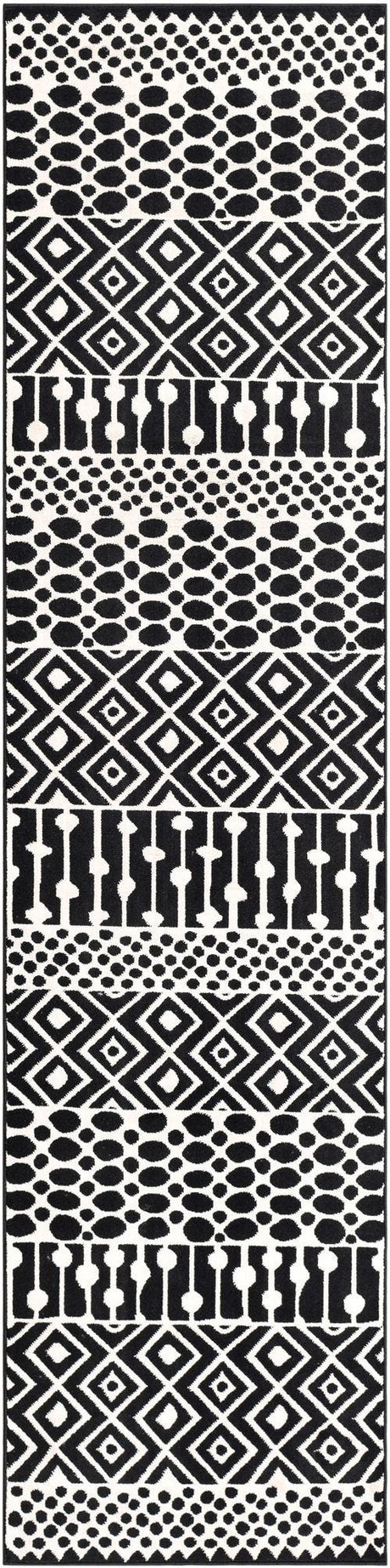 Black and White 2' 3 x 8' Milano Runner Area Rug 100% Polyester with Cotton Backing Modern Contemporary Carpet for Home Decor Interior Design for Sale at Rug Engine