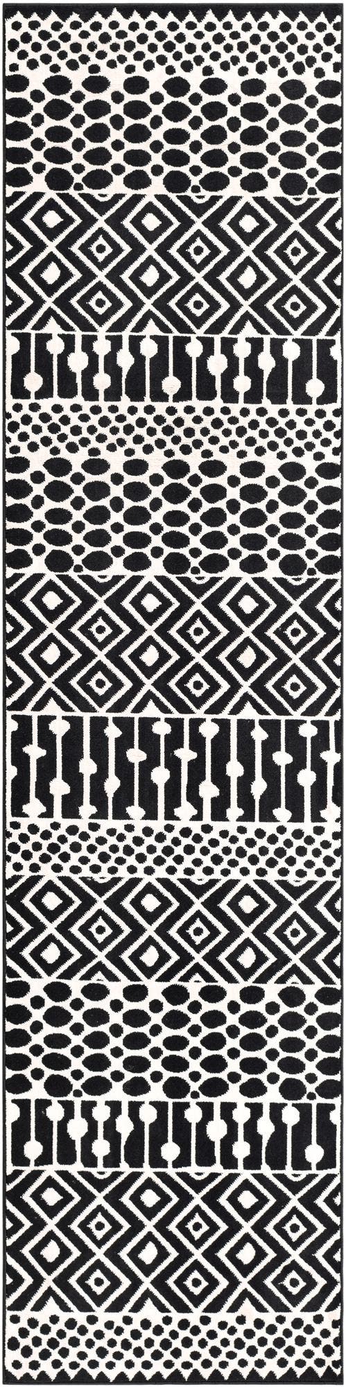 Black and White 2' 3 x 8' Milano Runner Area Rug 100% Polyester with Cotton Backing Modern Contemporary Carpet for Home Decor Interior Design for Sale at Rug Engine