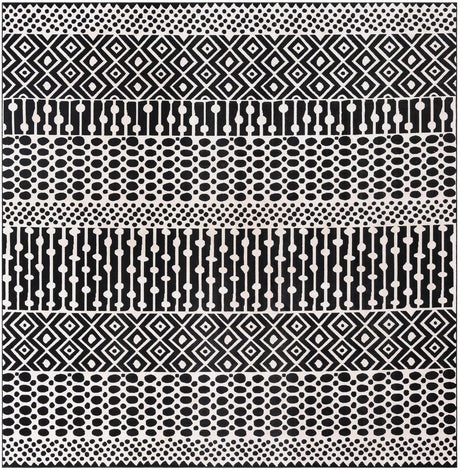 Black and White 8' 3 x 8' 3 Milano Square Area Rug 100% Polyester with Cotton Backing Modern Contemporary Carpet for Home Decor Interior Design for Sale at Rug Engine