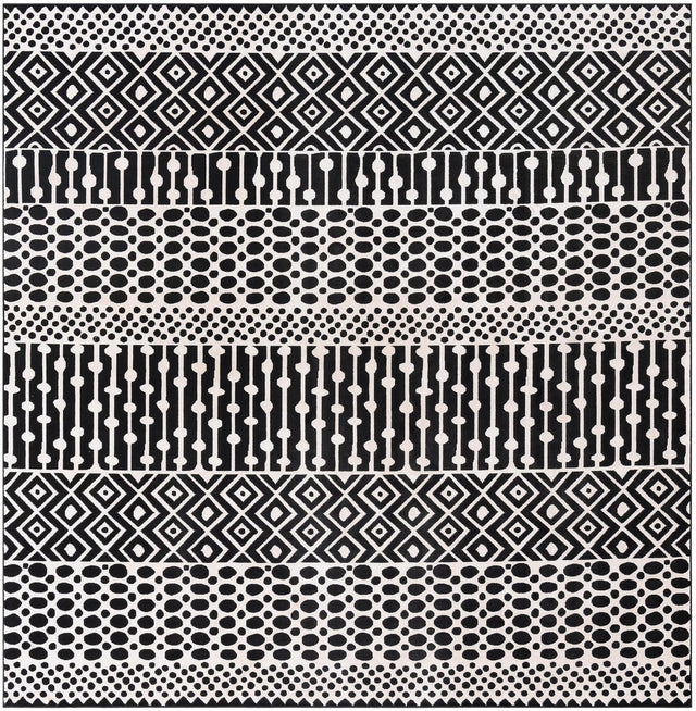 Black and White 8' 3 x 8' 3 Milano Square Area Rug 100% Polyester with Cotton Backing Modern Contemporary Carpet for Home Decor Interior Design for Sale at Rug Engine