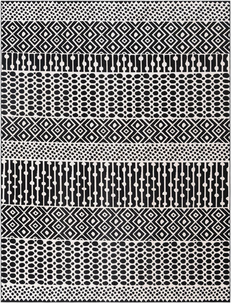 Black and White 8' 3 x 10' Milano Rectangle Area Rug 100% Polyester with Cotton Backing Modern Contemporary Carpet for Home Decor Interior Design for Sale at Rug Engine