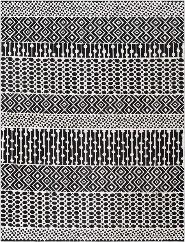 Black and White 8' 3 x 10' Milano Rectangle Area Rug 100% Polyester with Cotton Backing Modern Contemporary Carpet for Home Decor Interior Design for Sale at Rug Engine