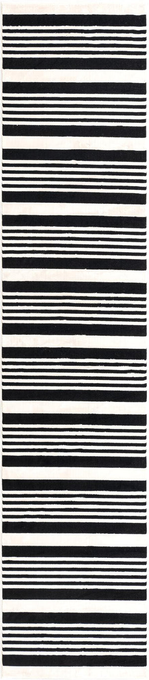 Black and White 2' 7 x 12' Milano Runner Area Rug 100% Polyester with Cotton Backing Modern Contemporary Carpet for Home Decor Interior Design for Sale at Rug Engine