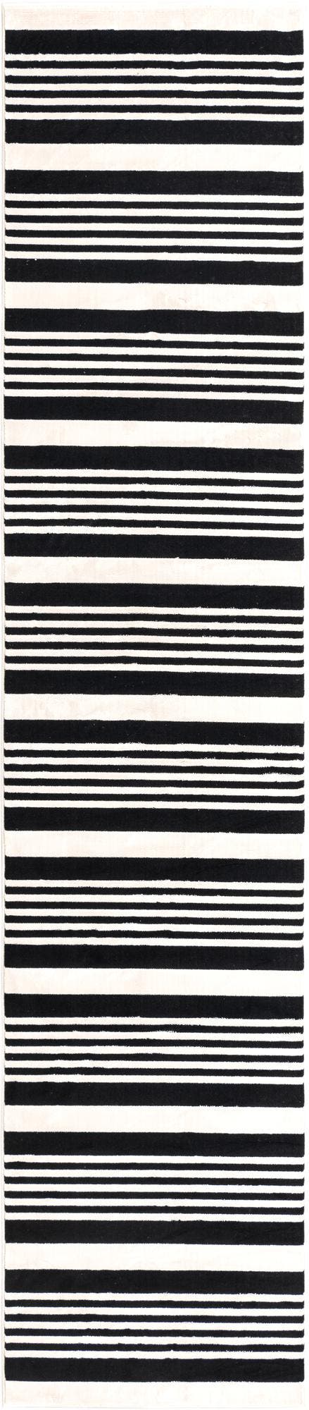 Black and White 2' 7 x 12' Milano Runner Area Rug 100% Polyester with Cotton Backing Modern Contemporary Carpet for Home Decor Interior Design for Sale at Rug Engine