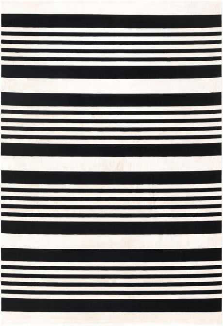 Black and White 7' 1 x 10' Milano Rectangle Area Rug 100% Polyester with Cotton Backing Modern Contemporary Carpet for Home Decor Interior Design for Sale at Rug Engine