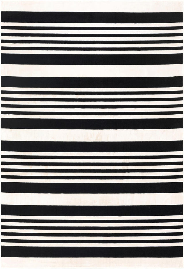 Black and White 7' 1 x 10' Milano Rectangle Area Rug 100% Polyester with Cotton Backing Modern Contemporary Carpet for Home Decor Interior Design for Sale at Rug Engine