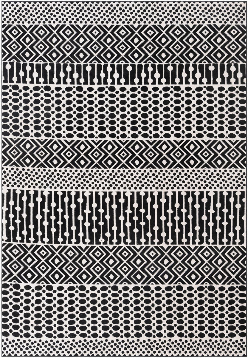 Black and White 7' 1 x 10' Milano Rectangle Area Rug 100% Polyester wi ...