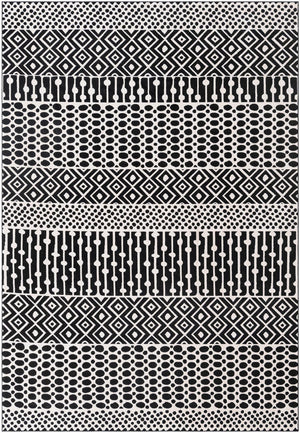 Black and White 7' 1 x 10' Milano Rectangle Area Rug 100% Polyester with Cotton Backing Modern Contemporary Carpet for Home Decor Interior Design for Sale at Rug Engine