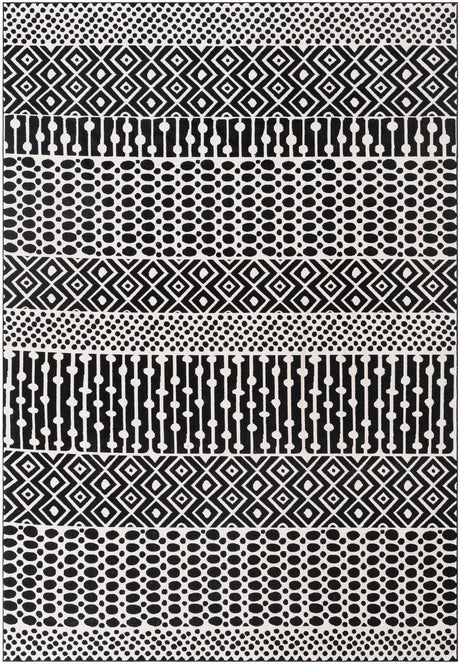 Black and White 7' 1 x 10' Milano Rectangle Area Rug 100% Polyester with Cotton Backing Modern Contemporary Carpet for Home Decor Interior Design for Sale at Rug Engine