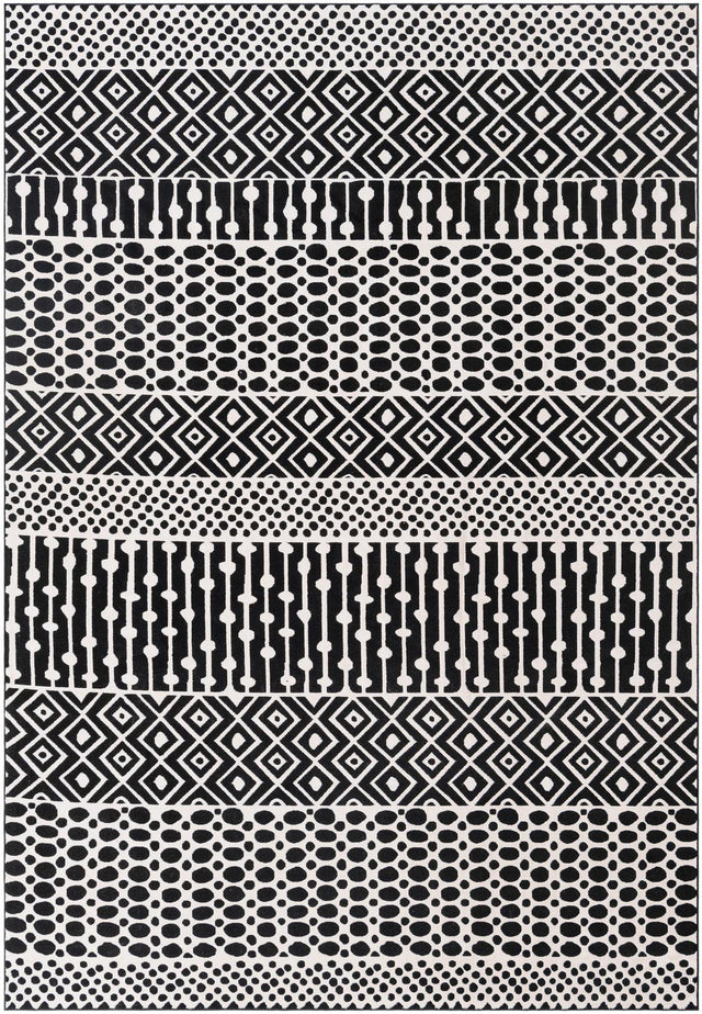 Black and White 7' 1 x 10' Milano Rectangle Area Rug 100% Polyester with Cotton Backing Modern Contemporary Carpet for Home Decor Interior Design for Sale at Rug Engine