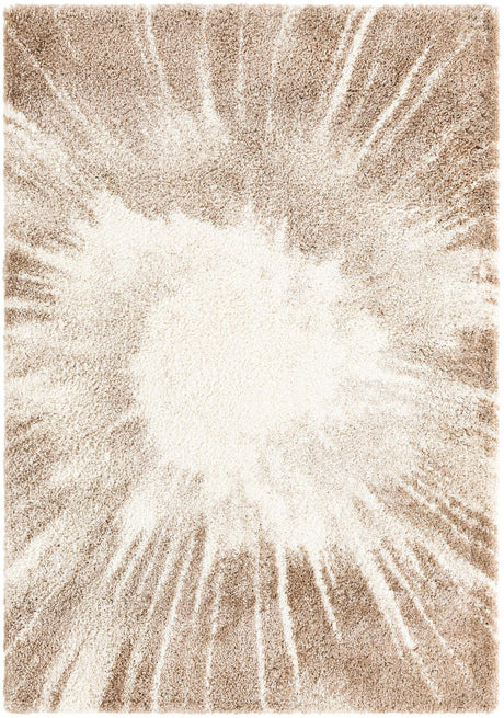 Beige and Ivory 5' 3 x 8' Soft Touch Shag Rectangle Area Rug Thick Soft Touch Fluffy & Plush Shaggy Pile