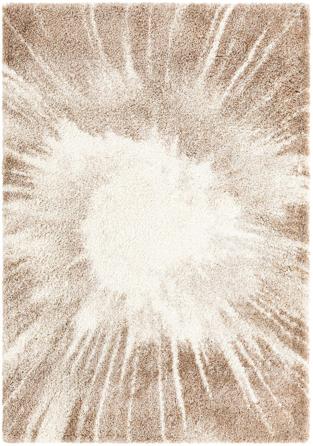 Beige and Ivory 5' 3 x 8' Soft Touch Shag Rectangle Area Rug Thick Soft Touch Fluffy & Plush Shaggy Pile