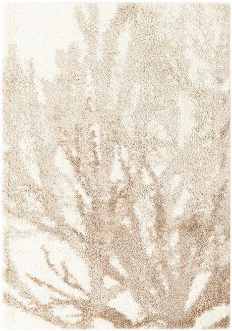 Beige and Ivory 5' 3 x 8' Soft Touch Shag Rectangle Area Rug Thick Soft Touch Fluffy & Plush Shaggy Pile