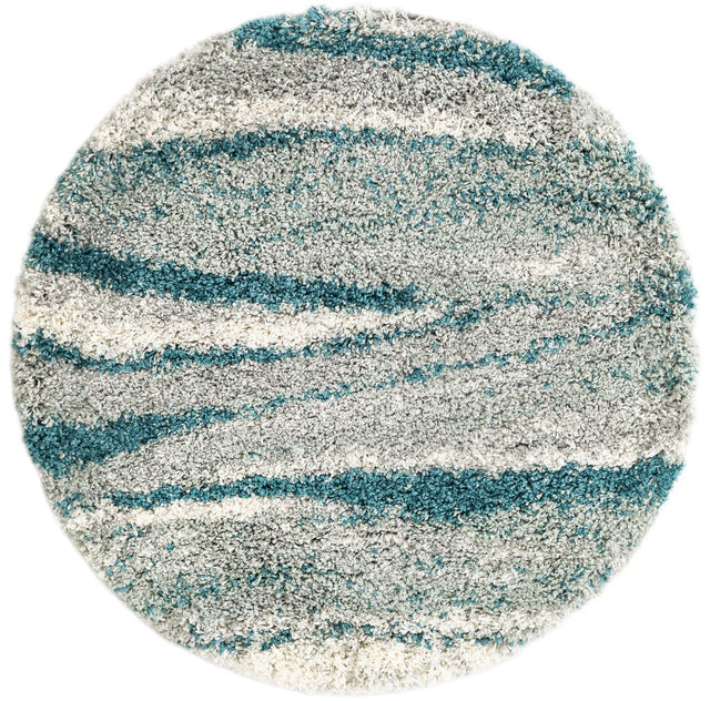 Teal 3' 3 x 3' 3 Soft Touch Shag Round Area Rug Thick Soft Touch Fluffy & Plush Shaggy Pile