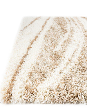 Beige and Ivory 5' 3 x 8' Soft Touch Shag Rectangle Area Rug Thick Soft Touch Fluffy & Plush Shaggy Pile