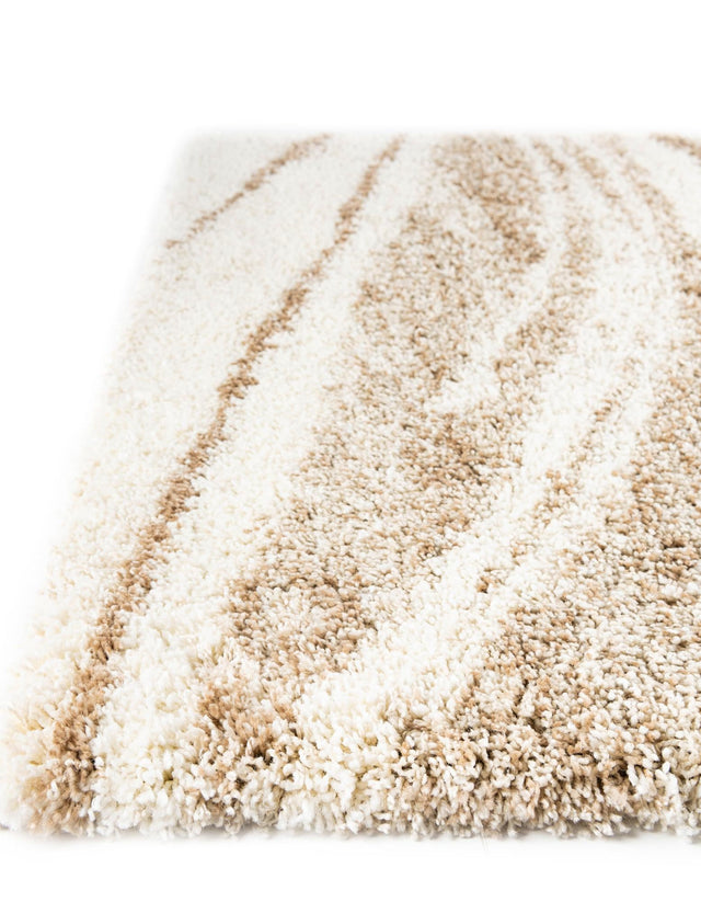 Beige and Ivory 5' 3 x 8' Soft Touch Shag Rectangle Area Rug Thick Soft Touch Fluffy & Plush Shaggy Pile