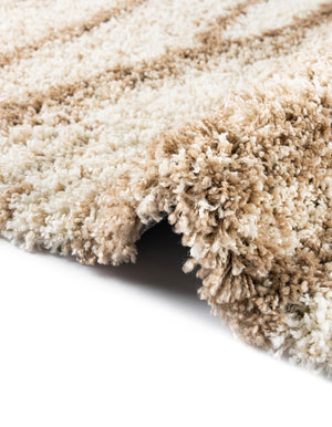 Beige and Ivory 5' 3 x 8' Soft Touch Shag Rectangle Area Rug Thick Soft Touch Fluffy & Plush Shaggy Pile