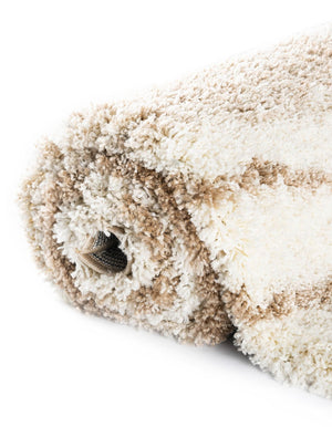 Beige and Ivory 5' 3 x 8' Soft Touch Shag Rectangle Area Rug Thick Soft Touch Fluffy & Plush Shaggy Pile