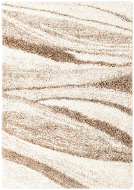 Beige and Ivory 5' 3 x 8' Soft Touch Shag Rectangle Area Rug Thick Soft Touch Fluffy & Plush Shaggy Pile