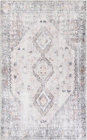 Washable Ivory and Beige 5' 1 x 8' Yara Rectangle Area Rug Easy to Clean Stain Resistant & Durable Polyester & Chenille Carpet for Sale at Rug Engine