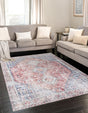 Red and Navy Blue 5' 1 x 8' Yara Washable Rectangle Rug