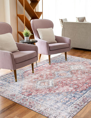 Red and Navy Blue 5' 1 x 8' Yara Washable Rectangle Rug