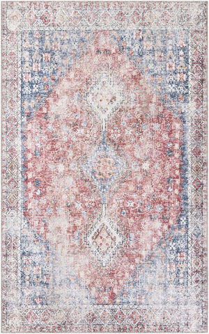 Red and Navy Blue 5' 1 x 8' Yara Washable Rectangle Rug