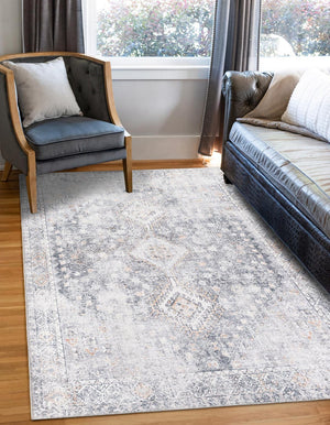 Washable Antique Gray 5' 1 x 8' Yara Rectangle Area Rug Easy to Clean Stain Resistant & Durable Polyester & Chenille Carpet for Sale at Rug Engine