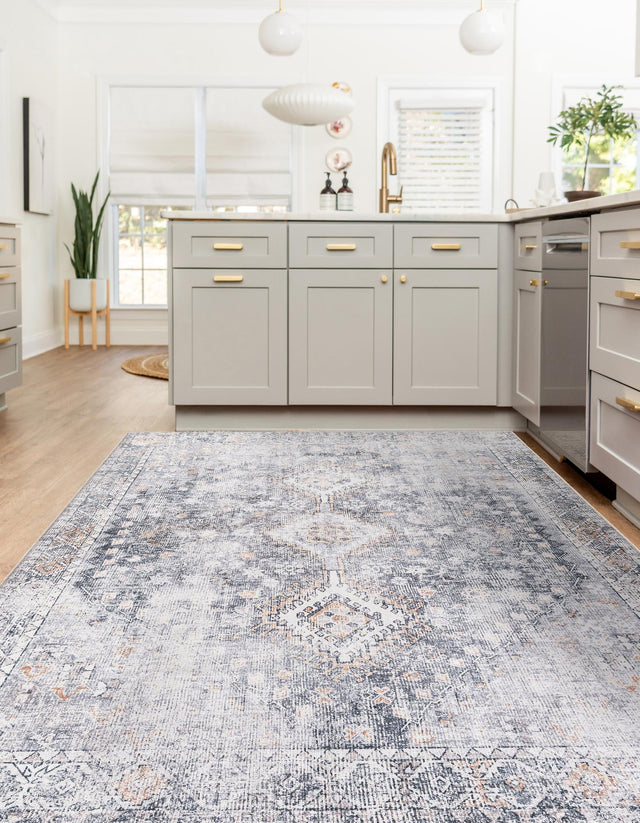 Washable Antique Gray 5' 1 x 8' Yara Rectangle Area Rug Easy to Clean Stain Resistant & Durable Polyester & Chenille Carpet for Sale at Rug Engine
