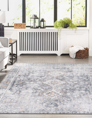 Washable Antique Gray 5' 1 x 8' Yara Rectangle Area Rug Easy to Clean Stain Resistant & Durable Polyester & Chenille Carpet for Sale at Rug Engine