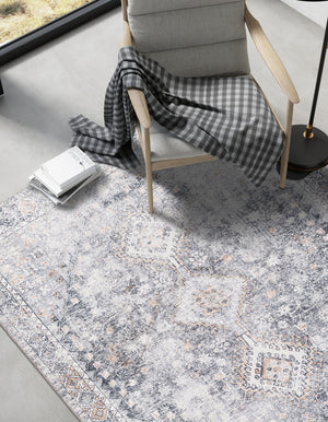 Washable Antique Gray 5' 1 x 8' Yara Rectangle Area Rug Easy to Clean Stain Resistant & Durable Polyester & Chenille Carpet for Sale at Rug Engine
